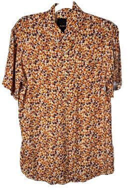 14th & Union Men's Floral Multicolor Slim Fit Short Sleeve Shirt Buttons Medium